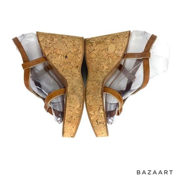 K Jacques St Tropez Brown Leather Strapped Cork Wedges Sz: 6.5 US/ 37. EU - Picture 6 of 9
